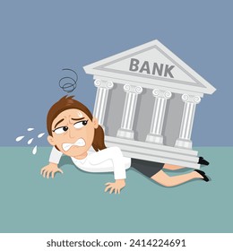 Character woman pressure with the bank debt on loan crushed. Debt concept.illustration vector cartoon.