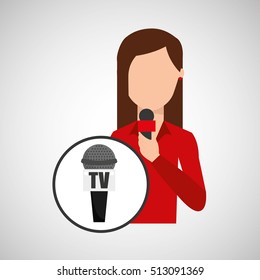 character woman reporter news microphone tv graphic vector illustration eps 10