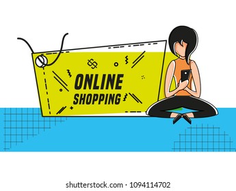 character woman with shopping online icons