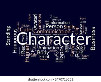 Character word cloud template. Illustration avatar concept vector tagcloud background.