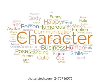 Character word cloud template. Illustration avatar concept vector tagcloud background.