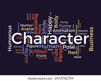Character word cloud template. Illustration avatar concept vector tagcloud background.