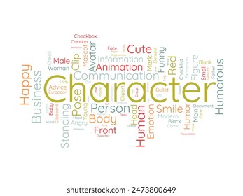 Character word cloud template. Illustration avatar concept vector tagcloud background.