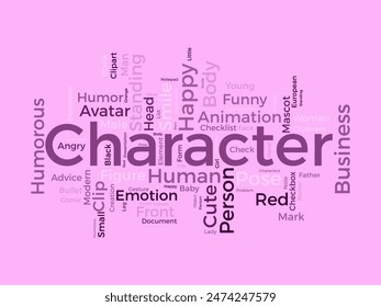 Character word cloud template. Illustration avatar concept vector tagcloud background.