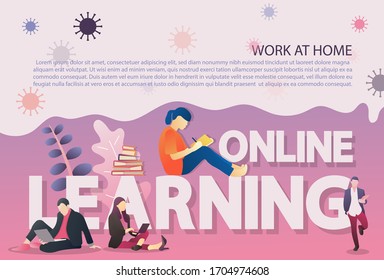 character work with text space, corona virus, work at home, vector, illustrator