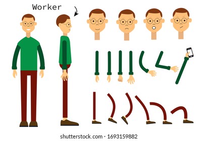 The character is a worker. Character for animation. Set for your movement.
