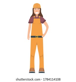Character workman standing isolated on white, flat vector illustration. Human female important hard worker professional activity, smiling people profession, social occupation.