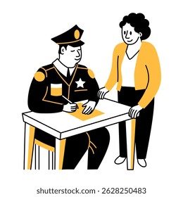 A character writing police complaint, hand drawn illustration 
