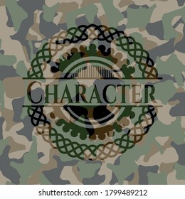 Character written on a camouflage texture. Vector Illustration. Detailed. 