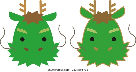 Character for the year of the dragon, the Japanese zodiac sign. face icon Set with and without lines