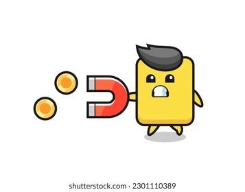 the character of yellow card hold a magnet to catch the gold coins , cute style design for t shirt, sticker, logo element