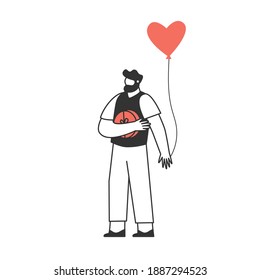 Character of a young man with a balloon. Preparation for Valentines Day. Love and Romance Concept. Vector illustration