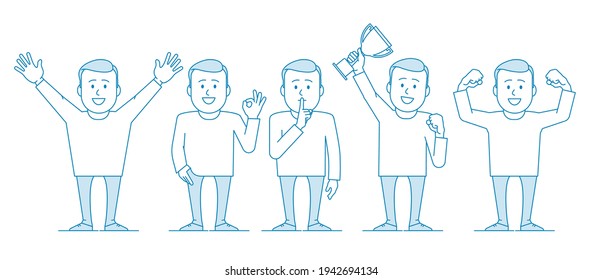 Charakter - ein junger Mann. Manager oder Büroangestellte. Illustration im Strichstil. Vektorgrafik