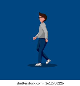 Character of a young man walking Edited flat vector illustration, clip art