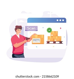 Character-based flat illustration of warehouse scanning 

