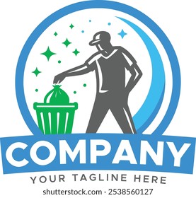 Character-Based Logo for Cleaning Business, Cleaning Logo with Character Illustration, Trash Bin Cleaning Service Logo, Sparkling Cleanliness Logo for Your Waste,  Vector illustration 