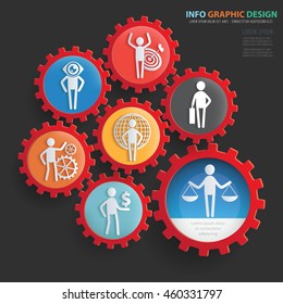 
Character,businessman design,gear info graphic on clean background,vector