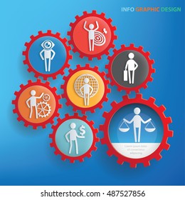 
Character,businessman design,gear info graphic on clean background,vector