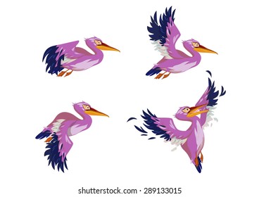 pelícano volador. animación. vectorial