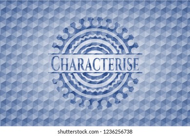 Characterise blue emblem with geometric pattern.