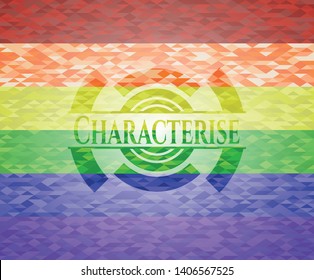 Characterise emblem on mosaic background with the colors of the LGBT flag