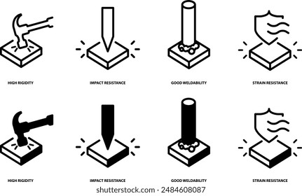 Characteristics metal icon set, vector illustration