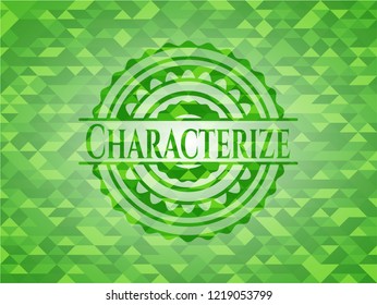 Characterize green emblem. Mosaic background