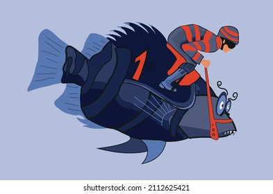 Characterized baffled fish vector. racer fish illustration. jockey cartoon vector