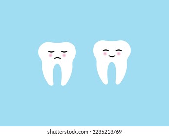 Characterized vector illustrations of happy and unhappy teeth. Tooth icons.