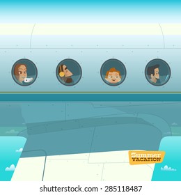 Characters in airplane vector illustration