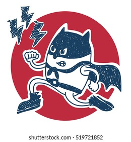 characters of angry superhero in vector illustration with a blu superhero and red circle and blue vector thunderbolts