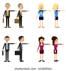 Characters to animate flat vector. The projection of the side view and the front is in full growth, 4 types of male and female