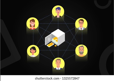 characters around the safe, business, finance, cryptocurrency