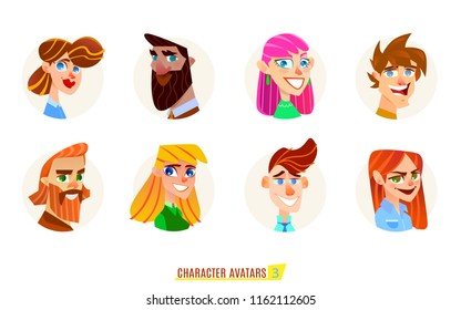 Characters avatars. Cartoon flat style illustration.
