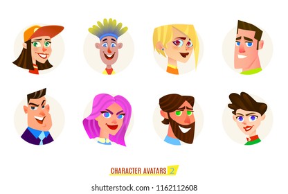 Characters avatars. Cartoon flat style illustration.