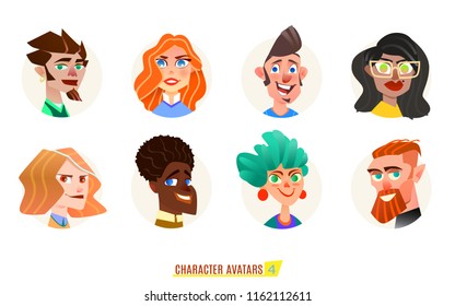 Characters avatars. Cartoon flat style illustration.