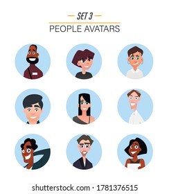 Characters avatars in cartoon flat style. Set 3