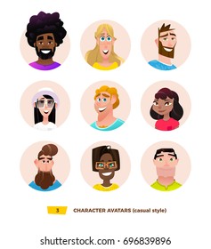 Characters avatars in cartoon flat style. 