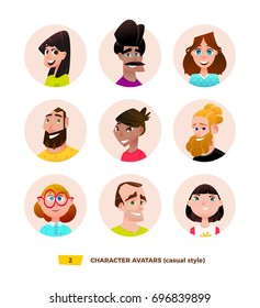 Characters avatars in cartoon flat style. 