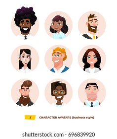 Characters avatars in cartoon flat style. 