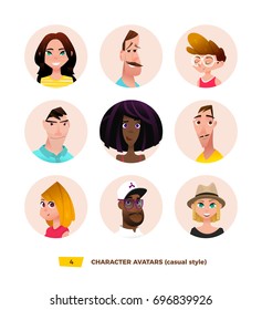 Characters avatars in cartoon flat style. 