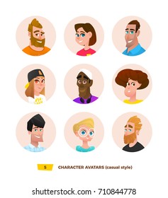 Characters avatars in cartoon flat style.
