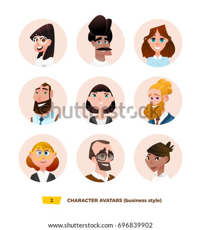 Characters avatars in cartoon flat style. 