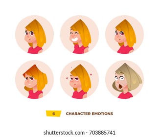 Characters avatars emotion in the circle. Cartoon flat style