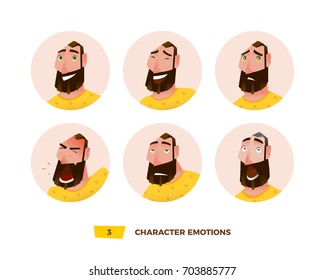 Characters avatars emotion in the circle. Cartoon flat style