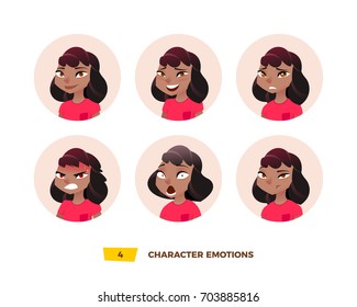 Characters avatars emotion in the circle. Cartoon flat style