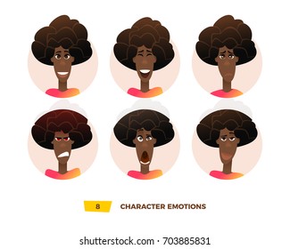 Characters avatars emotion in the circle. Cartoon flat style