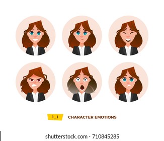 Characters avatars emotion in the circle. Cartoon flat style