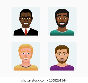 Characters avatars profile in flat cartoon style color illustration 