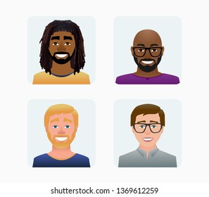 Characters avatars profile in flat cartoon style color illustration 